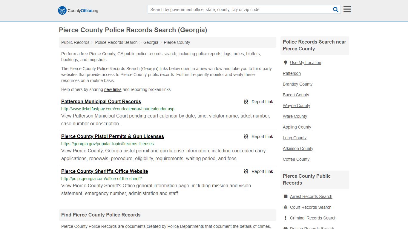 Police Records Search - Pierce County, GA (Accidents & Arrest Records)