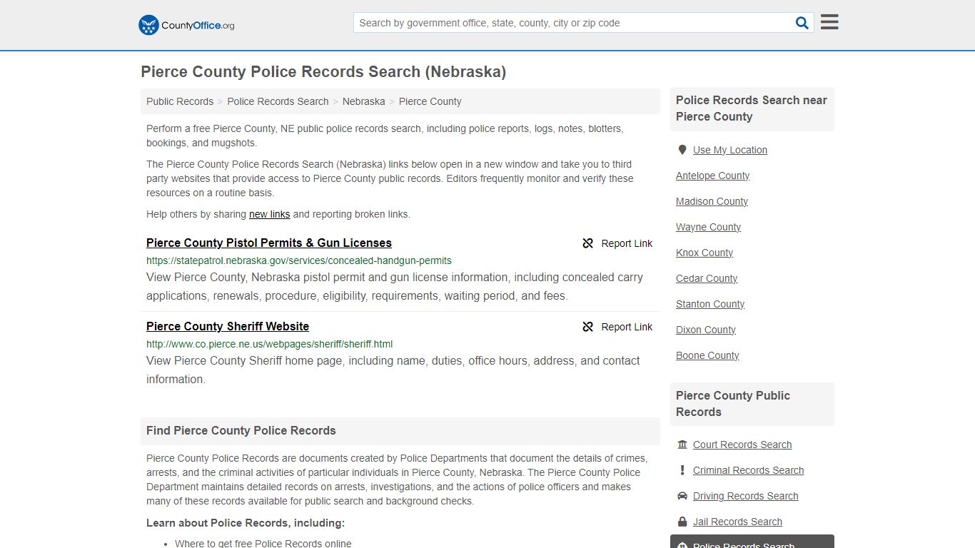 Police Records Search - Pierce County, NE (Accidents & Arrest Records)